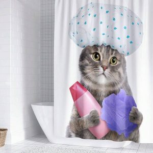 1pc Cartoon Cat Printed Shower Curtain Multicolor