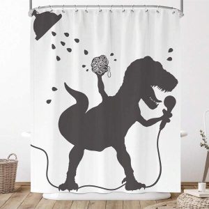 Kids Funny Dinosaur Shower Curtain 71Wx71L Inch Cartoon Animal Dino Taking Shower Silhouette Shadow Cute Boys Cool 12 Pack Hooks Polyester Waterproof Fabric Bathroom Bathtub Panels 3