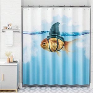 AmazerBath Shower Curtain With Hooks Sets, Luxury Washable Cloth Shower Curtain Sets With 12 Shower Curtain Hooks, Rustic Cute Cartoon Pattern Fabric Shower Curtains For Bathroom Decor, 72x72 Inches Fish in Shark's Clothing +12 Metal Hooks