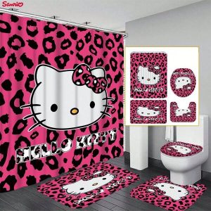 1/4pcs   Shower Curtain Or Toilet Mat Bathroom Rug 4pcs Set, Waterproof Shower Curtain Set With 12 Shower Curtain Hooks Pink Black