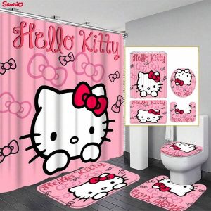 1/4pcs  Shower Curtain Or Toilet Mat, 4pcs Bathroom Set, Waterproof Shower Curtain With 12 Shower Hooks Baby Pink