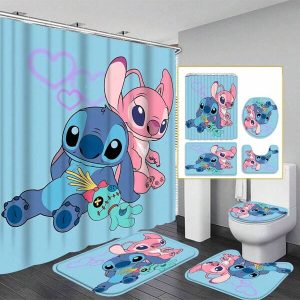 1/4pcs  Shower Curtain Set Including Modern Bathroom Decoration Shower Curtain, Toilet Mat And 12 Hooks Multicolor