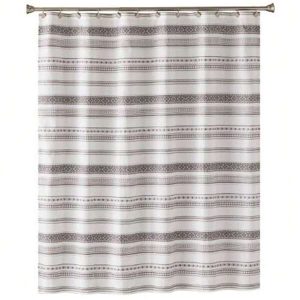 Saturday Knight Ltd Geo Woven Designs Stripe Fabric Bath Shower Curtain - 70x72", Black/Beige Multi