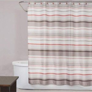 Saturday Knight Ltd Coral Garden Stripe Collection Easily Fit Textured Fabric Printed Bath Shower Curtain - 70x72", Tan Tan