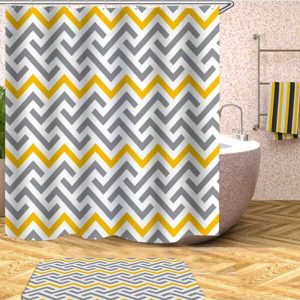 1pc Yellow Wavy PEVA Waterproof Shower Curtain For Bathroom With 12 Shower Curtain Rings Yellow