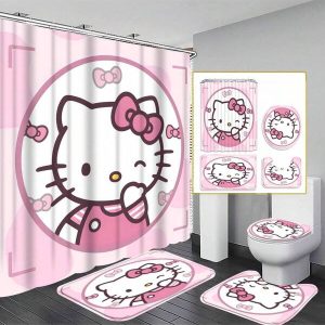 1pc/4pcs  Bathroom Set, Cute Cartoon Character Waterproof Fabric Shower Curtain With 12 Hooks, Anti-Slip Bathroom Rug, U-Shaped Toilet Mat, Toilet Lid Cover, Bathroom Decor Multicolor