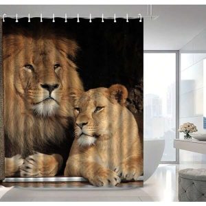 1pc Polyester Lion Printed Waterproof Bathroom Shower Curtain Multicolor