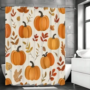 One Cartoon Pumpkin Shower Curtains Fall Autumn Printed Waterproof Bath Curtain,Window Curtain With 12 Hooks Curtain For Windows Multicolor