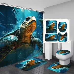 1pc 70*70inch/180*180cm,Multifunctional Bathroom Decorative Shower Curtain Set,Turtle Ocean Animal Pattern,Polyester Polyester Fiber Material Shower Curtain Set,Waterproof Shower Curtain With 12 Hooks,Non-Slip Bath Mat,U-Shaped Toilet Seat,Bathroom Accessories,Suitable For All Bathroom Scenes,For Daily Bathroom Decoration, Multicolor