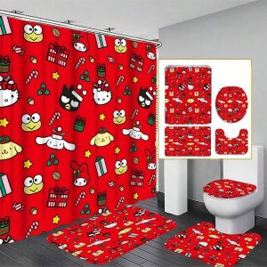 1pc/4pcs Christmas Bathroom Set, Cartoon Character Pattern Waterproof Fabric Shower Curtain With 12 Hooks, Non-Slip Bath Rug, U-Shaped Toilet Seat And Lid Cover, Bathroom Decor Multicolor