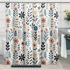 Floral Polyester Shower Curtain, Water-Resistant Pastoral Design, Machine Washable, Includes Hooks, Woven Farmhouse Bathroom Decor, All-Season Unlined Fabric, Rustic Wildflower Pattern Multicolor